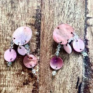Vintage/Antique Pink Abalone Shell 1.5” Delicate Dangle CLIP Earrings Beach BoHo